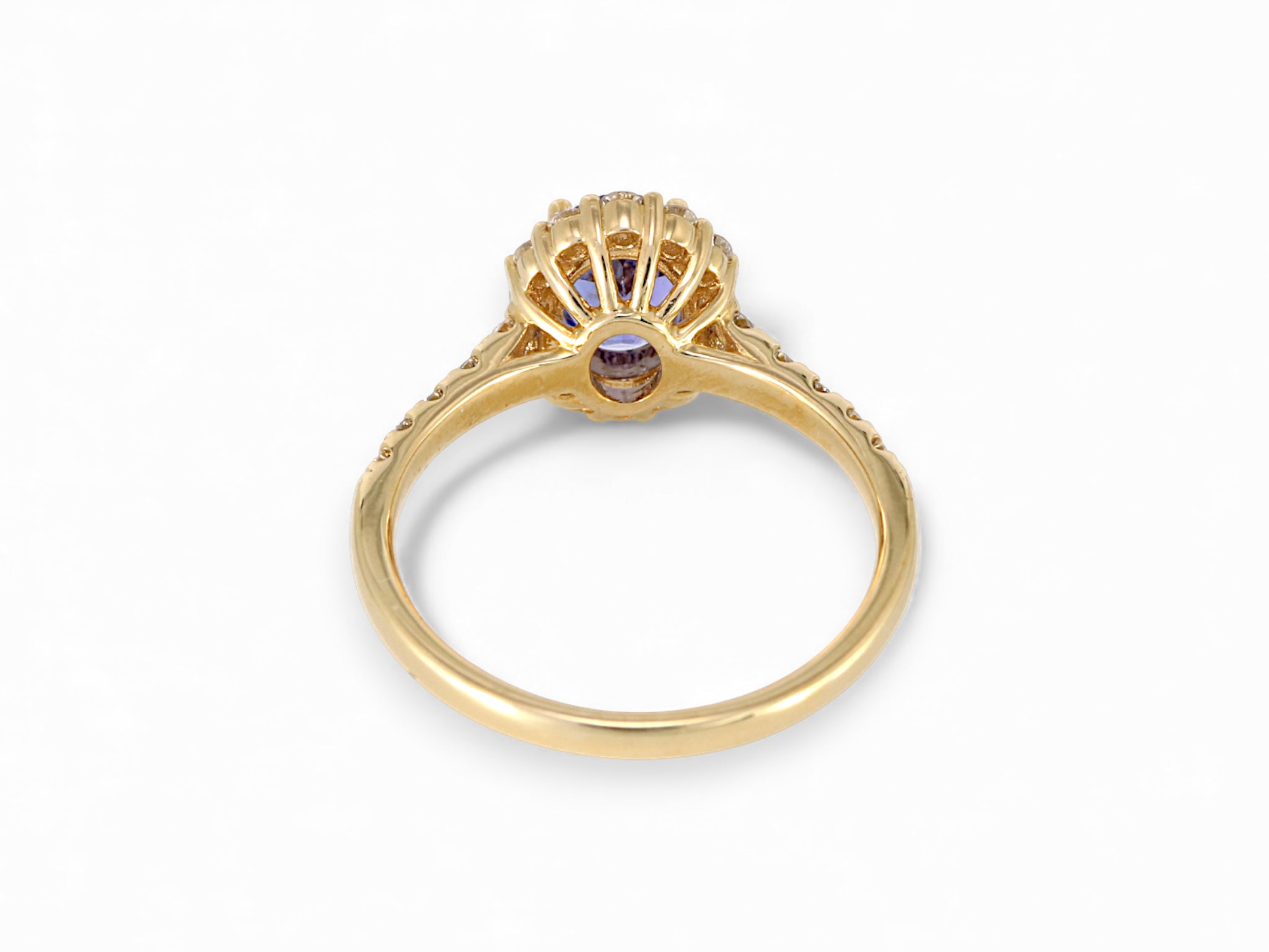14K Yellow Gold Oval Cut Tanzanite with Baguette Diamond Halo Ring