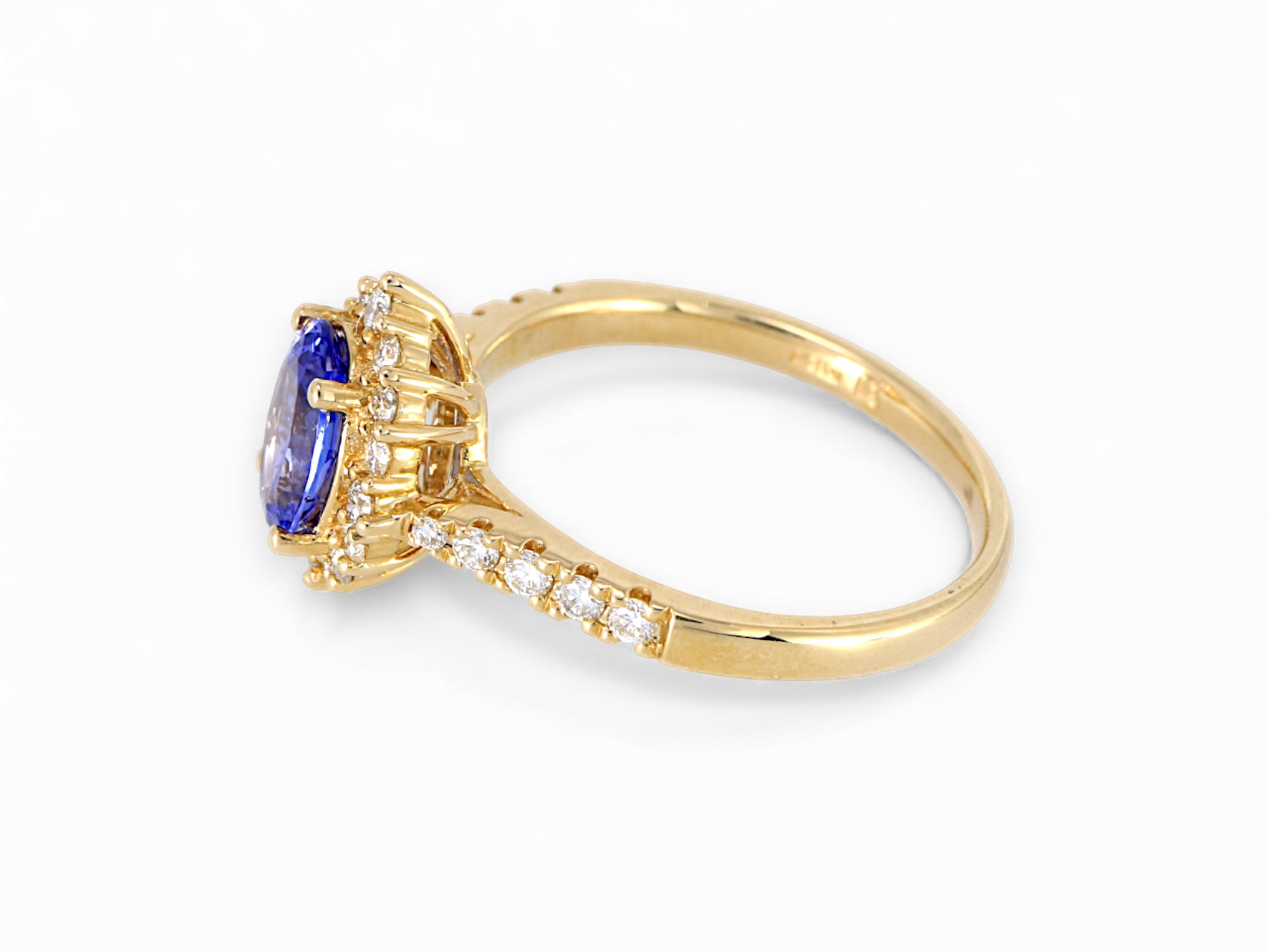14K Yellow Gold Oval Cut Tanzanite with Diamond Halo Ring
