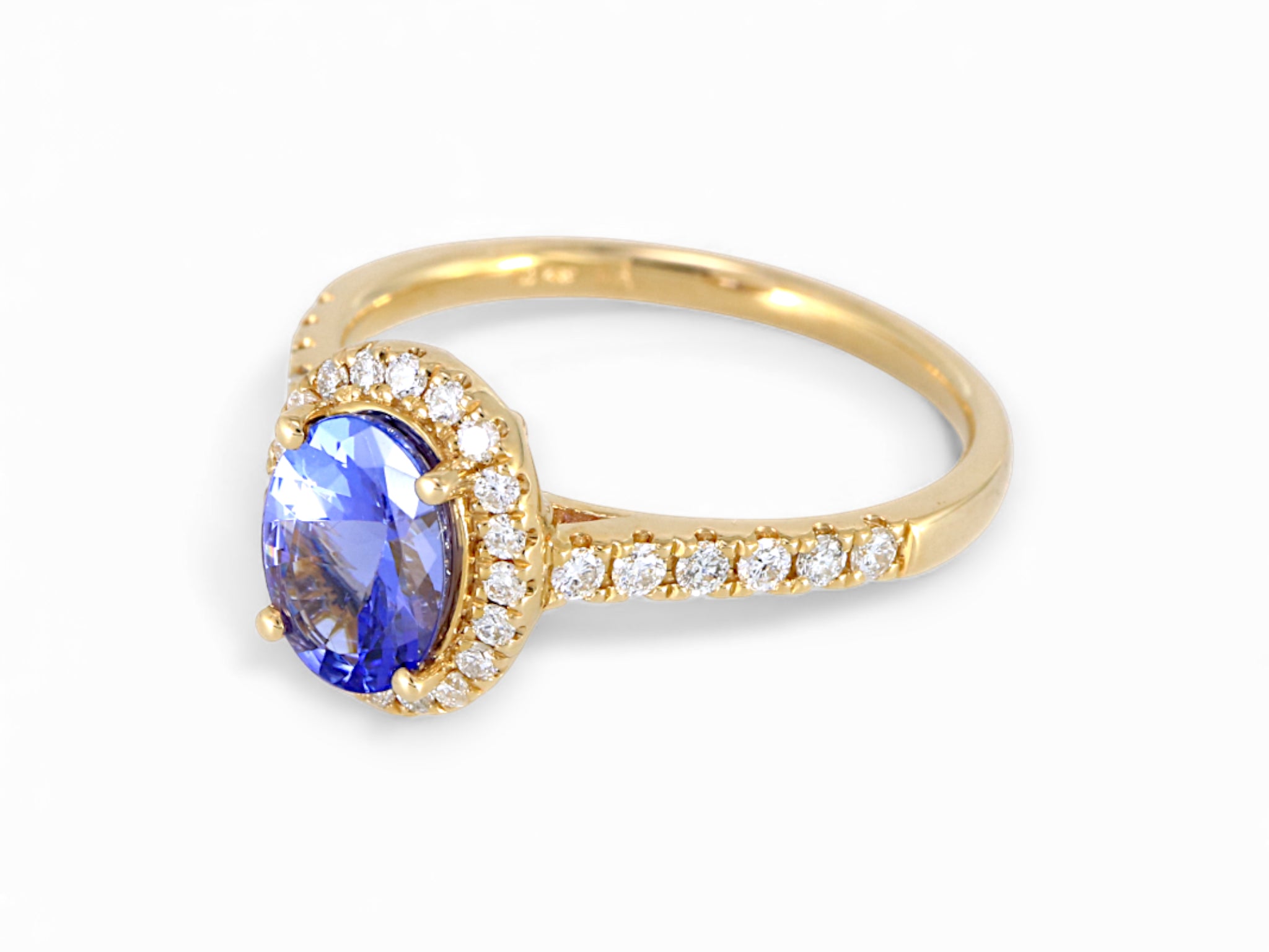 14K Yellow Gold Oval Cut Tanzanite with Diamond Halo Ring