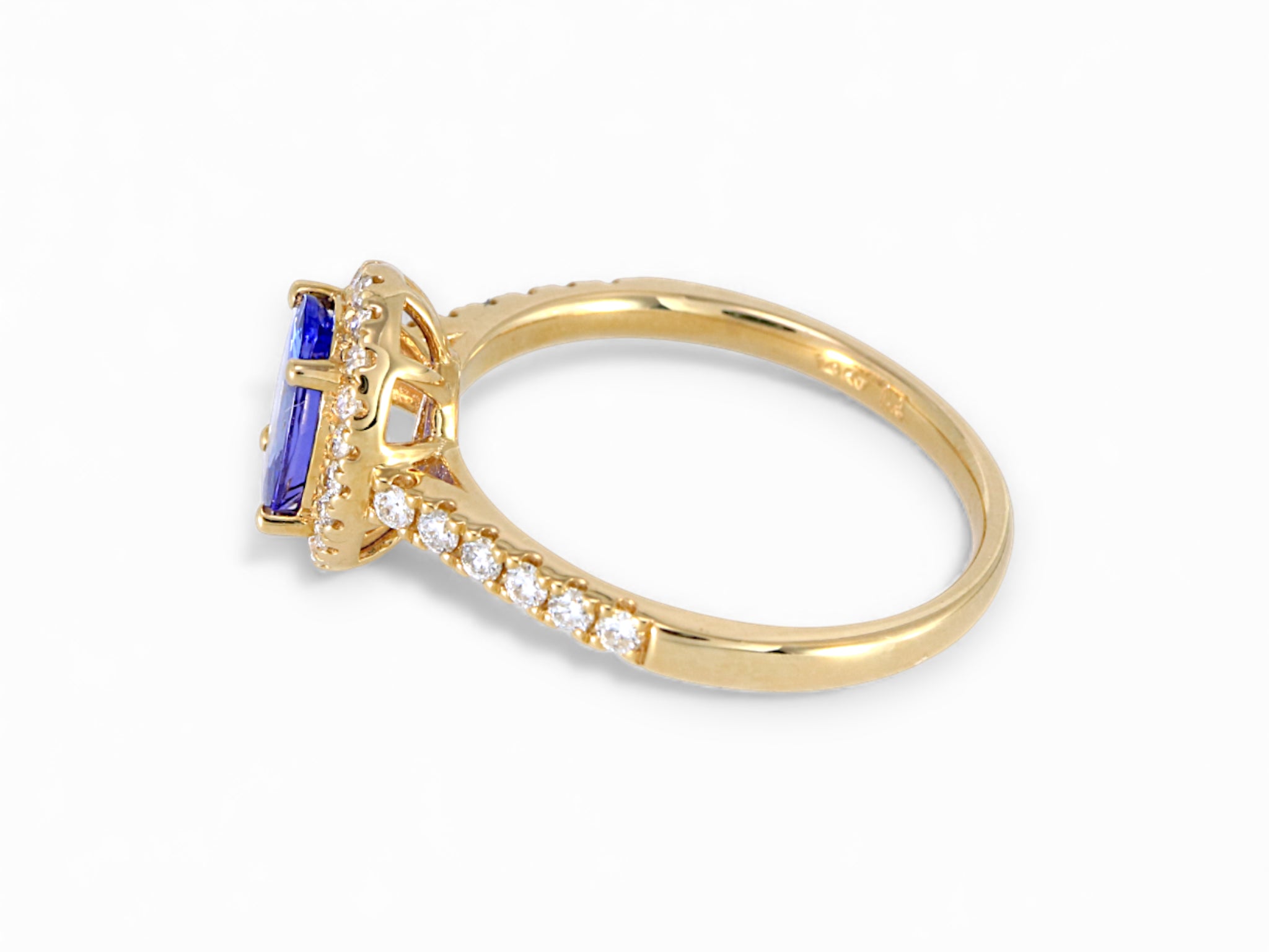 14K Yellow Gold Oval Cut Tanzanite with Diamond Halo Ring