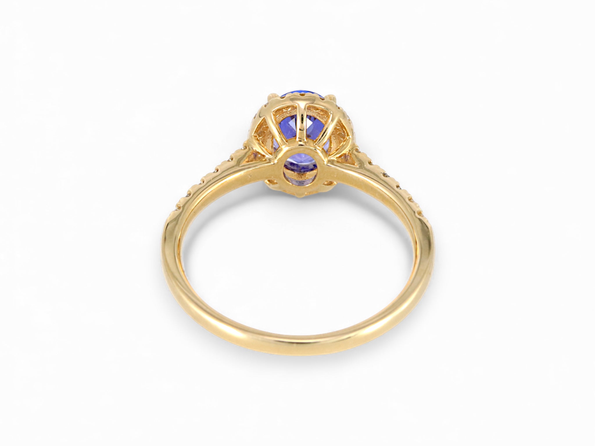14K Yellow Gold Oval Cut Tanzanite with Diamond Halo Ring