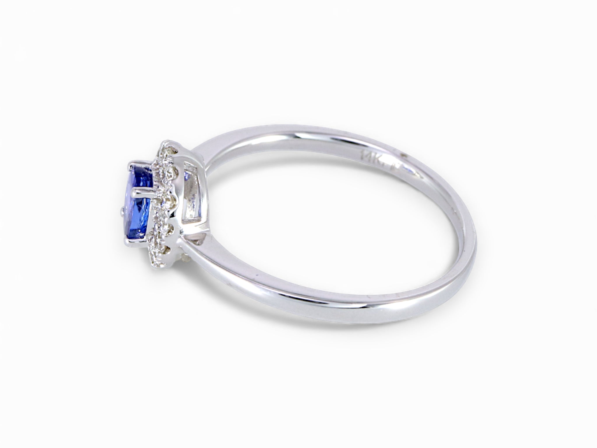 14K White Gold Oval Cut Tanzanite with Diamond Halo Ring