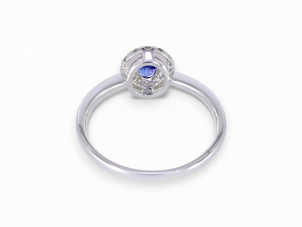 14K White Gold Oval Cut Tanzanite with Diamond Halo Ring