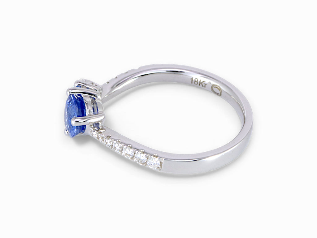 18K White Gold Pear Cut Sapphire with Diamond Ring