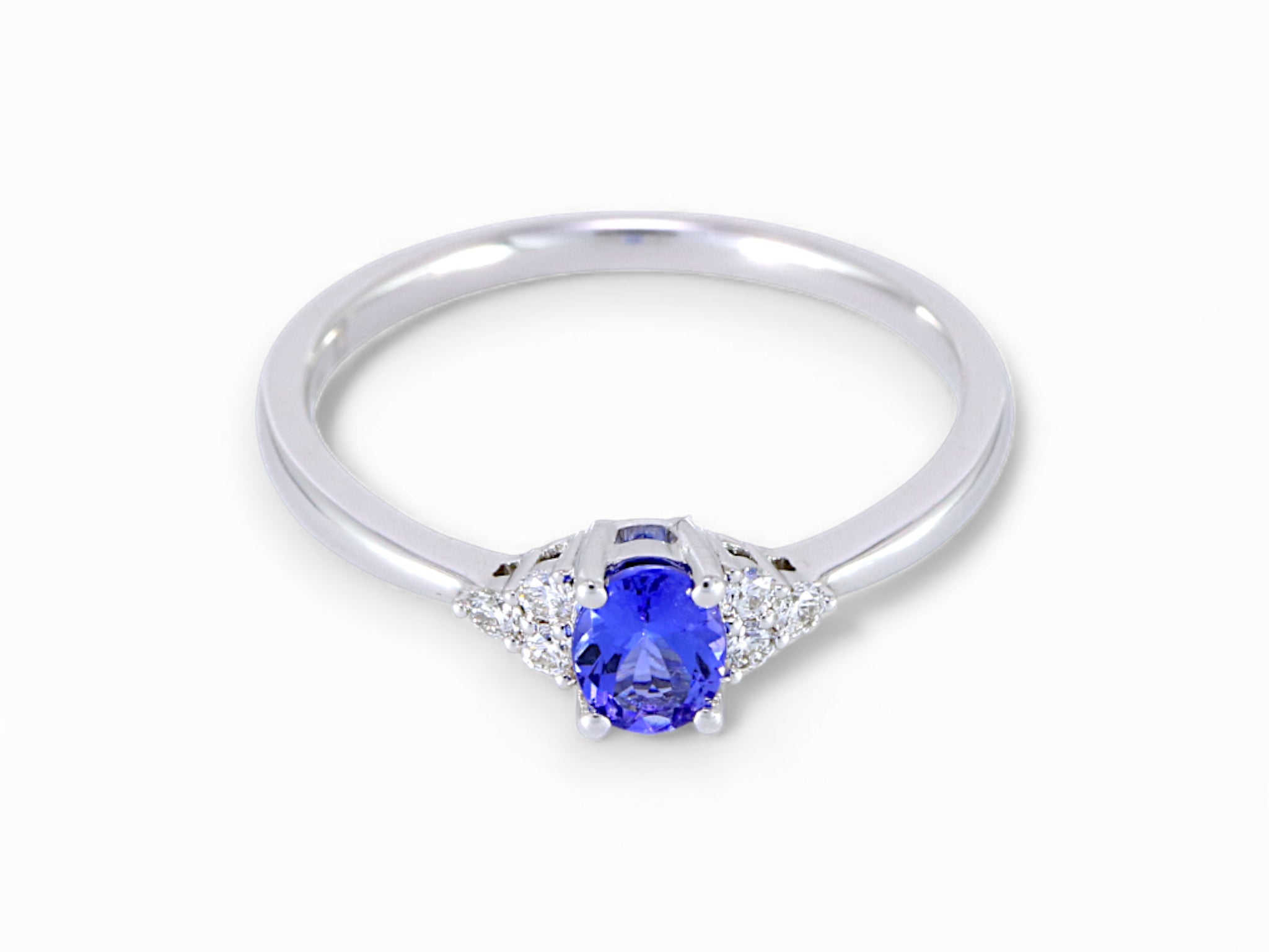 14K White Gold Oval Cut Tanzanite with Diamond Ring