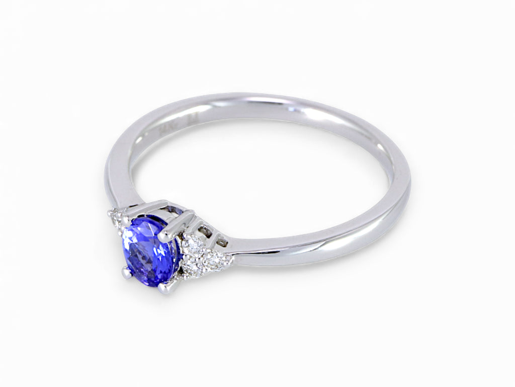 14K White Gold Oval Cut Tanzanite with Diamond Ring