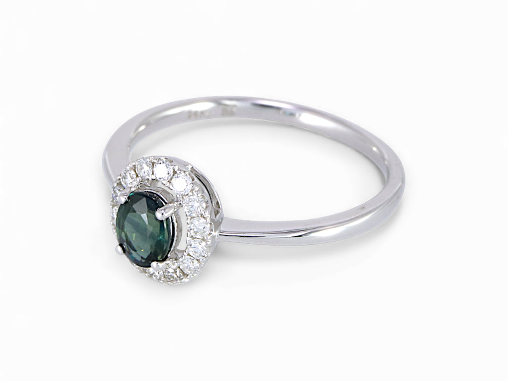 14K White Gold Oval Cut Sapphire with Diamond Halo Ring