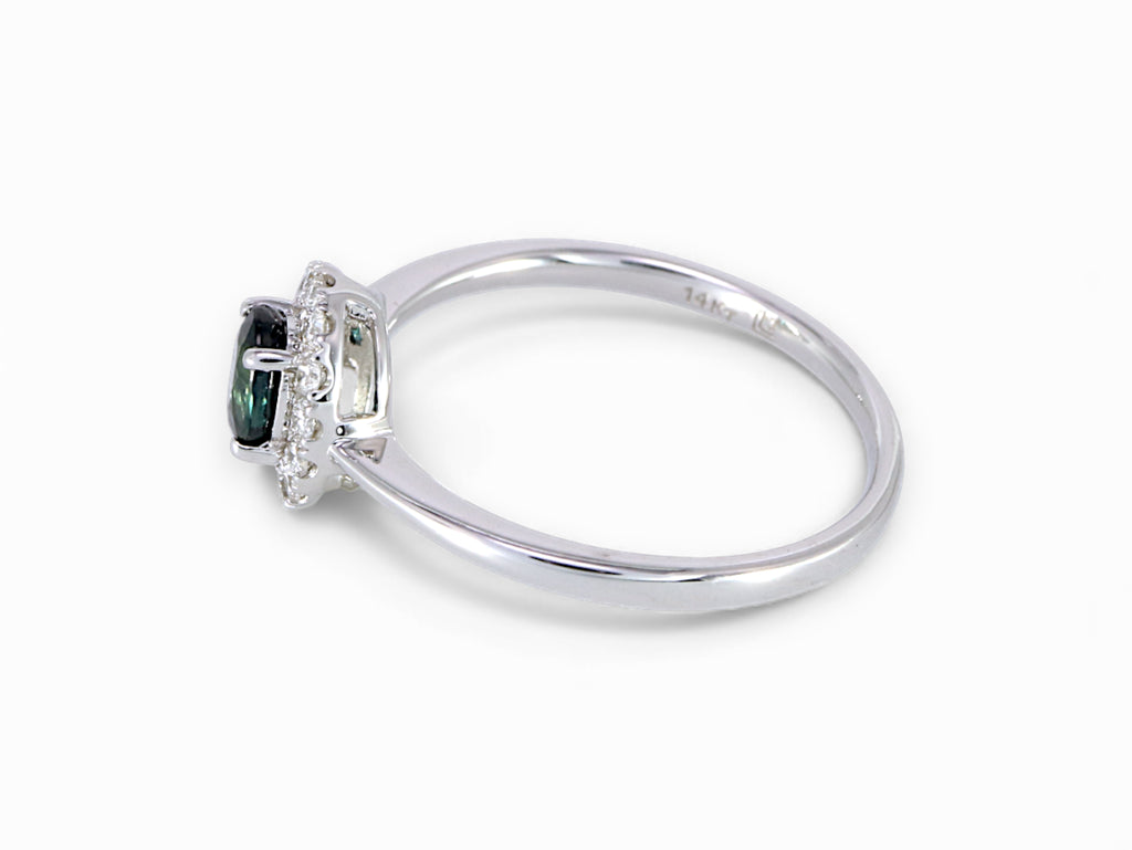 14K White Gold Oval Cut Sapphire with Diamond Halo Ring