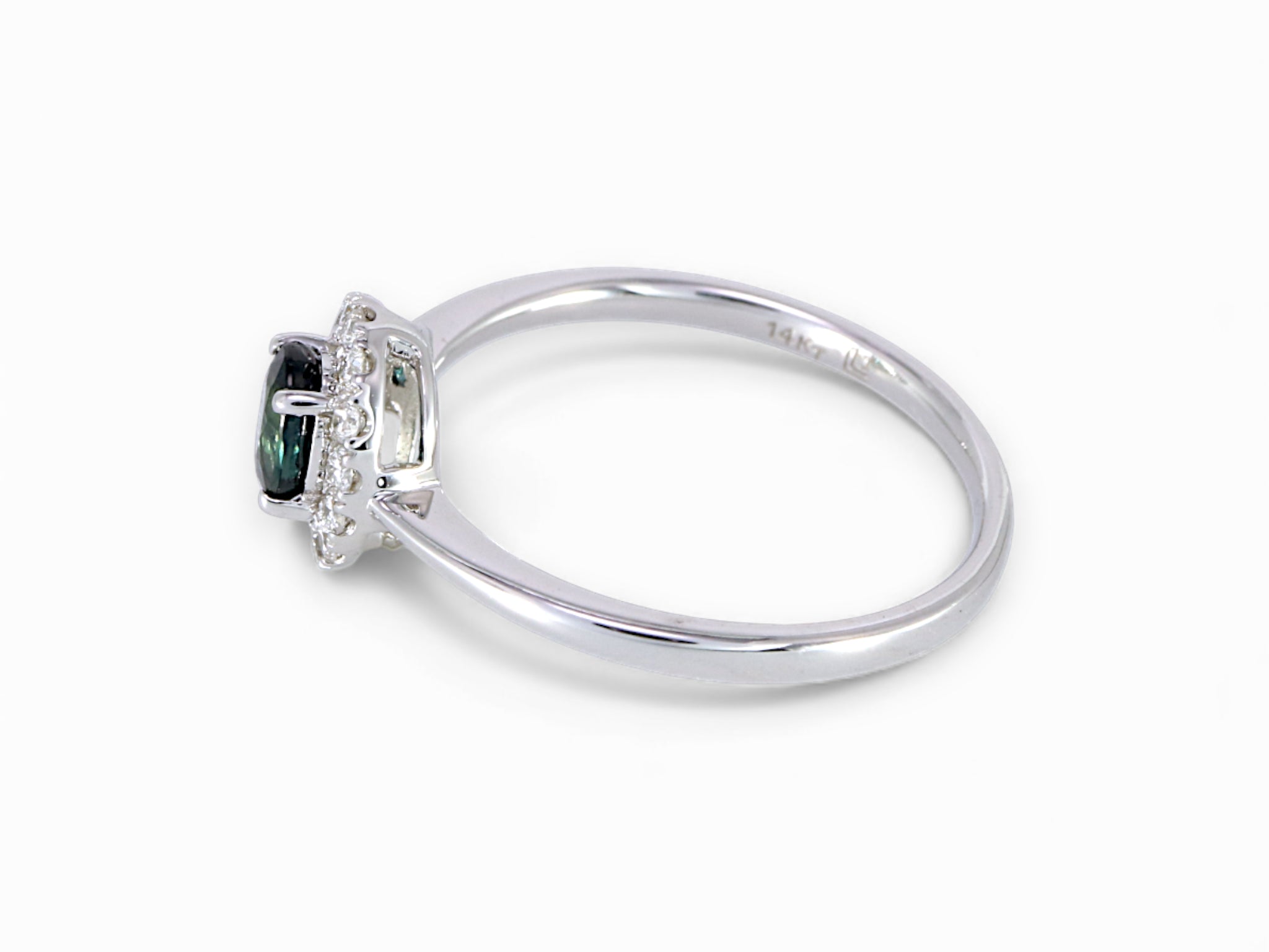 14K White Gold Oval Cut Sapphire with Diamond Halo Ring