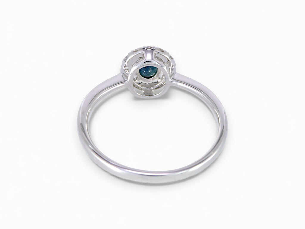 14K White Gold Oval Cut Sapphire with Diamond Halo Ring