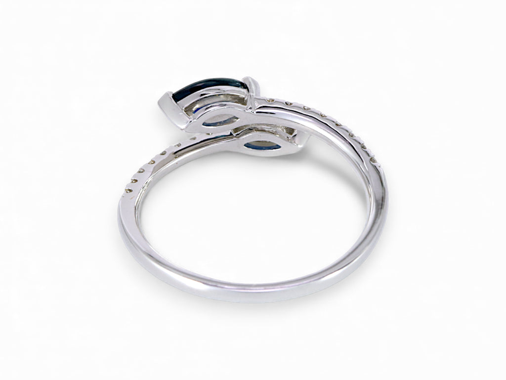 14K White Gold Marquise Cut Sapphire with Diamond Open Ring