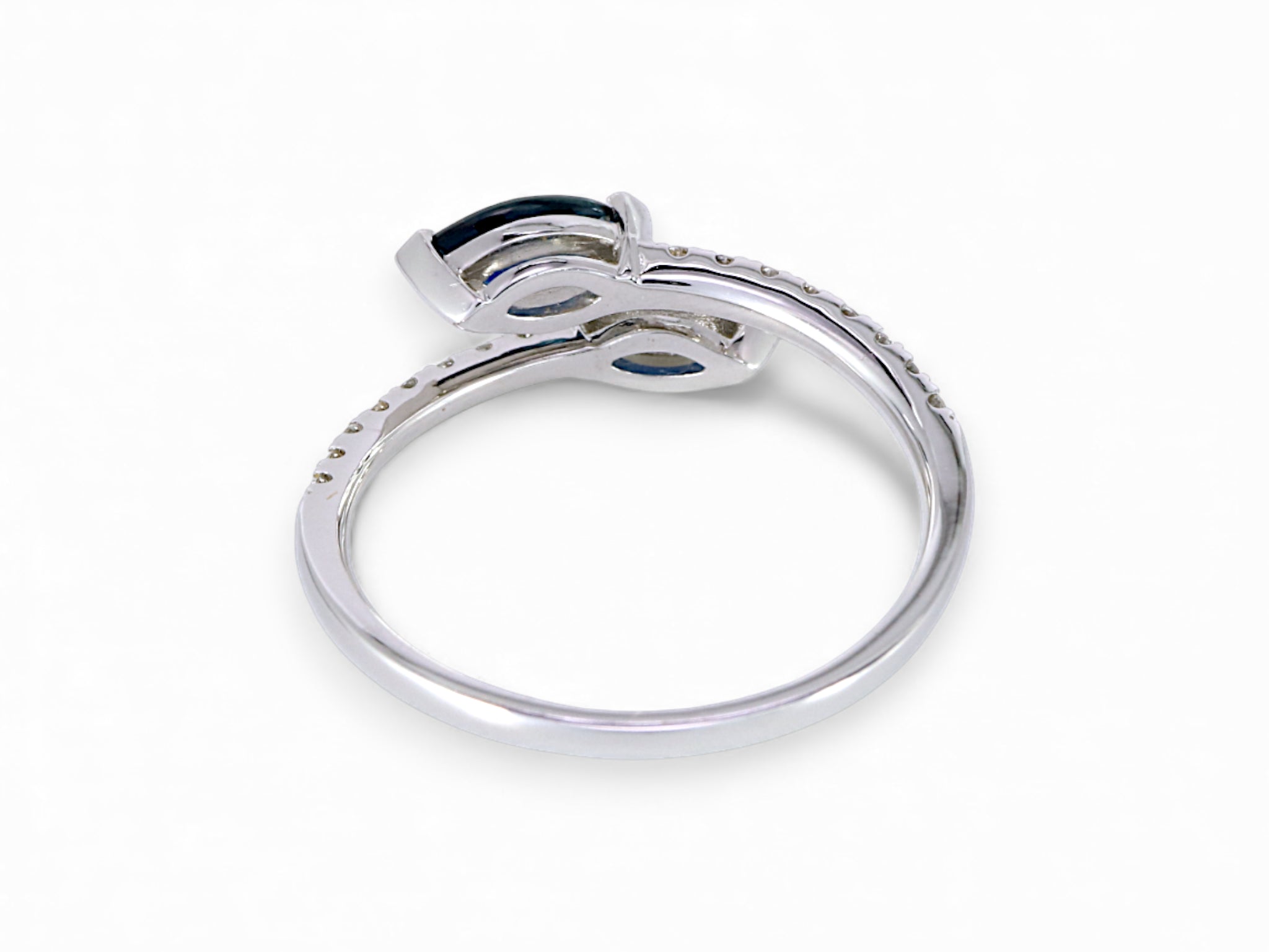 14K White Gold Marquise Cut Sapphire with Diamond Open Ring