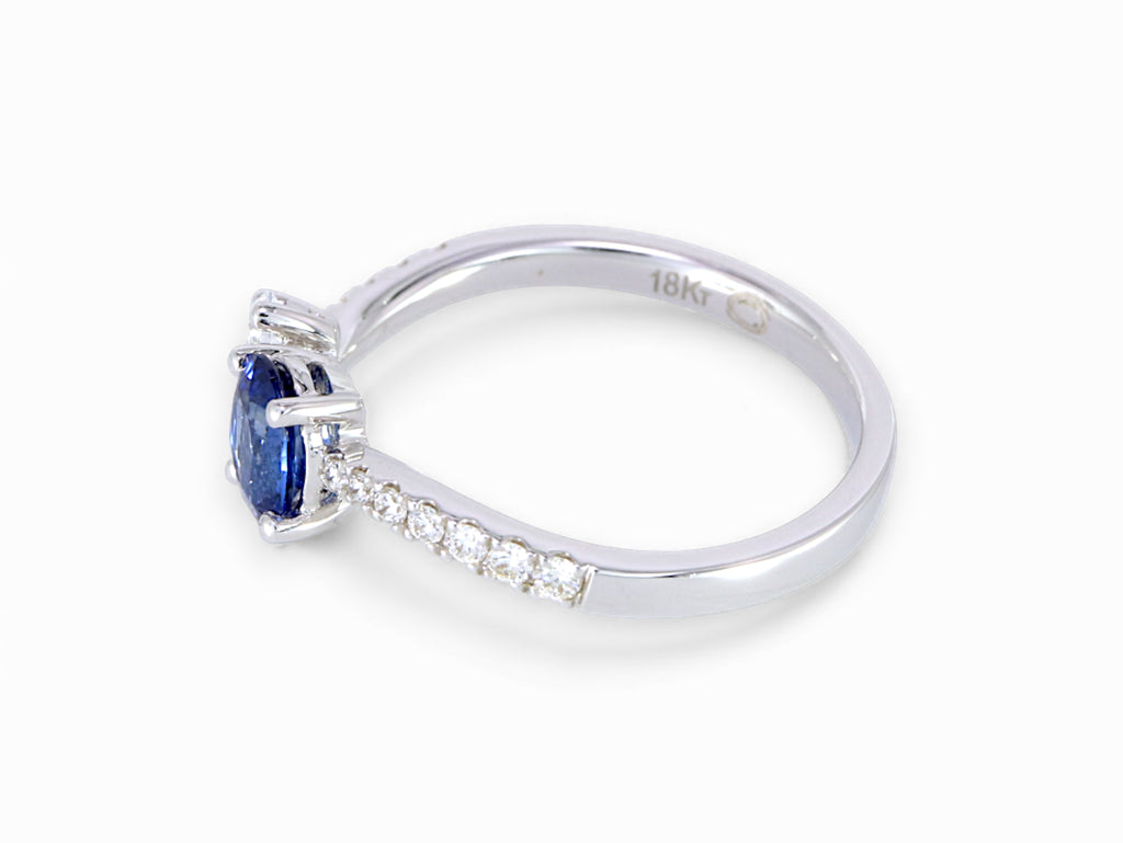18K White Gold Oval Cut Sapphire and Pear Cut Diamond Ring