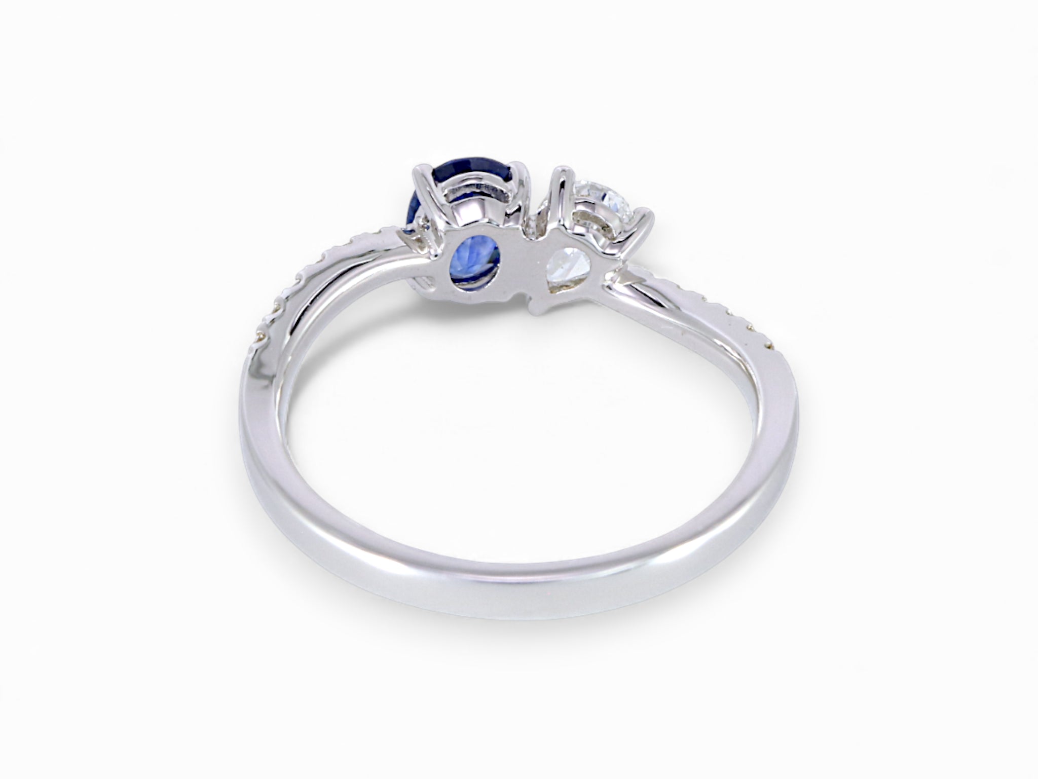 18K White Gold Oval Cut Sapphire and Pear Cut Diamond Ring