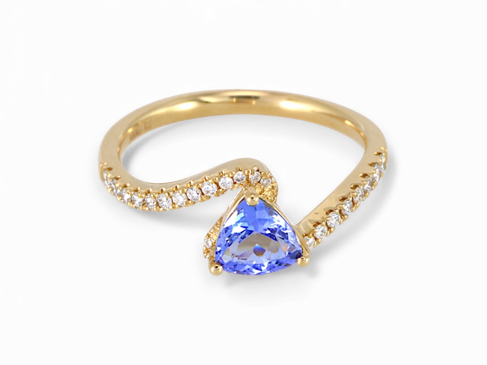 14K Yellow Gold Trillion Cut Tanzanite with Diamond Ring