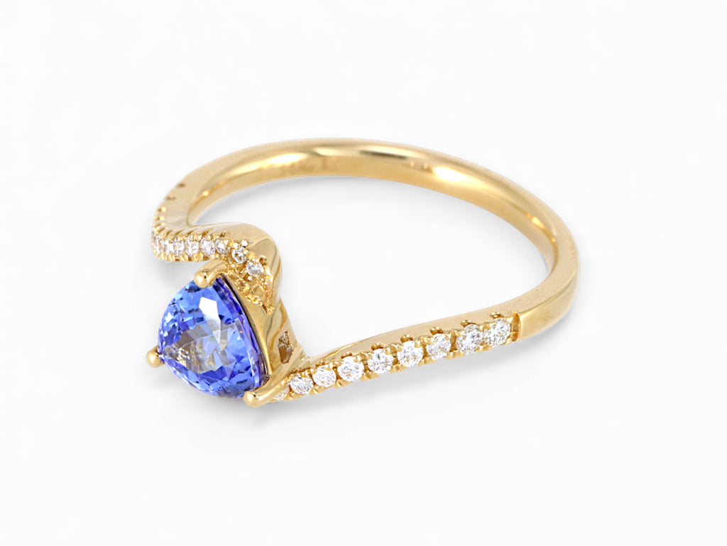 14K Yellow Gold Trillion Cut Tanzanite with Diamond Ring