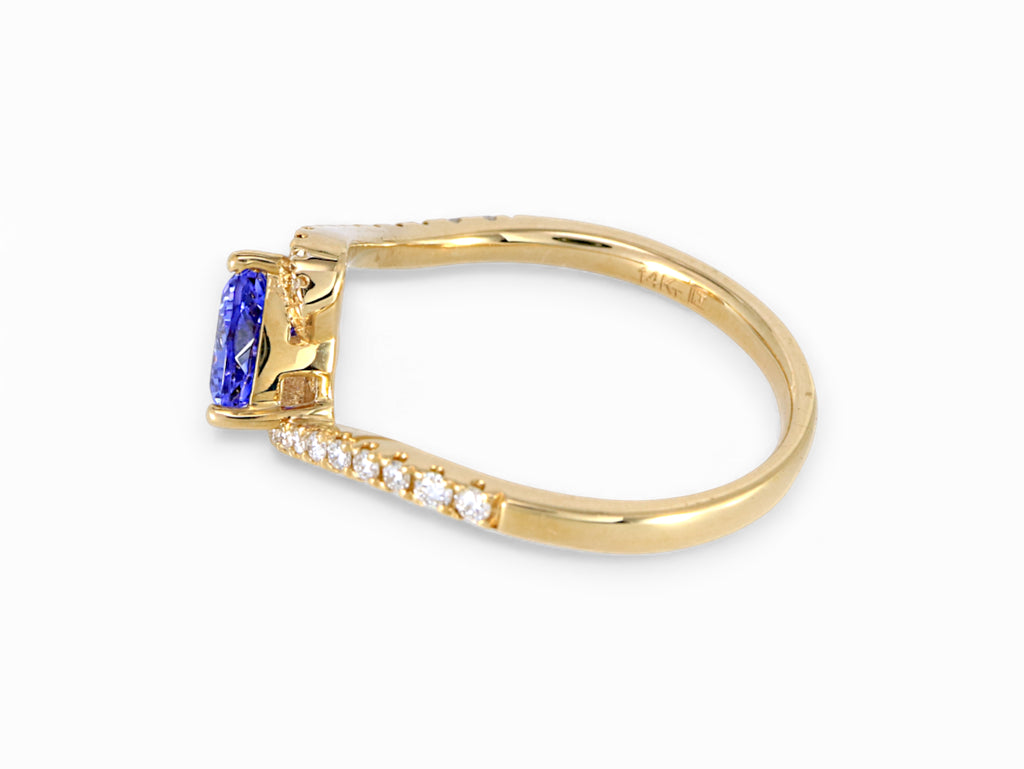 14K Yellow Gold Trillion Cut Tanzanite with Diamond Ring