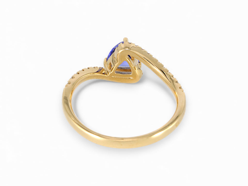 14K Yellow Gold Trillion Cut Tanzanite with Diamond Ring