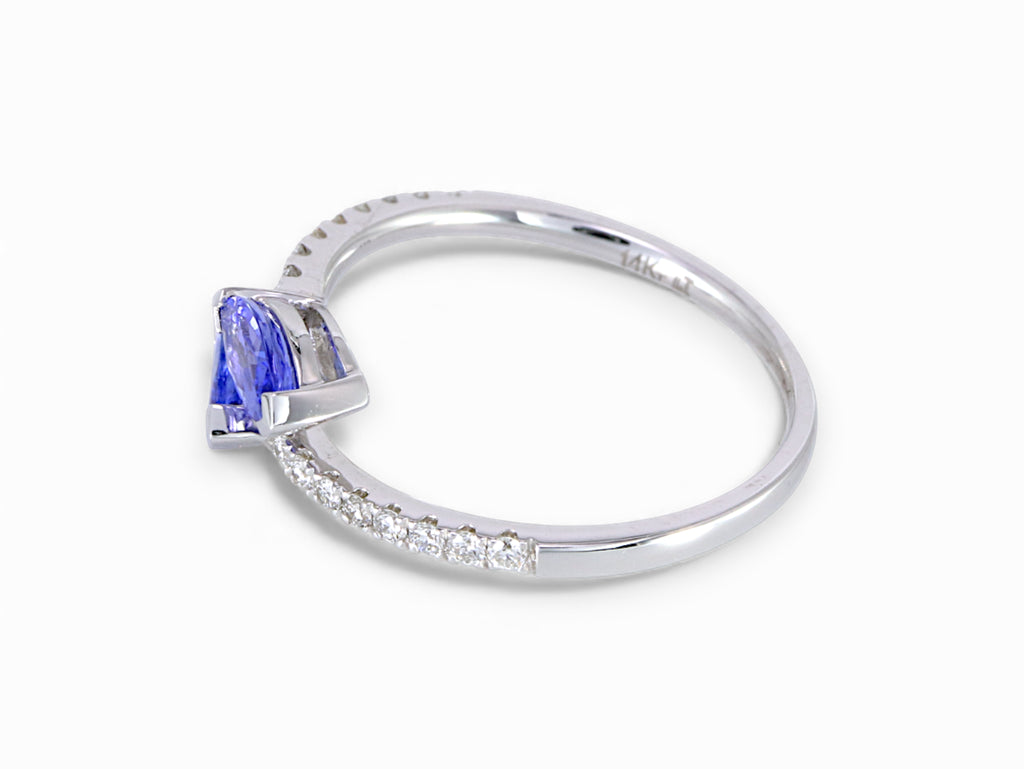 14K White Gold Marquise Cut Tanzanite with Diamond Open Ring