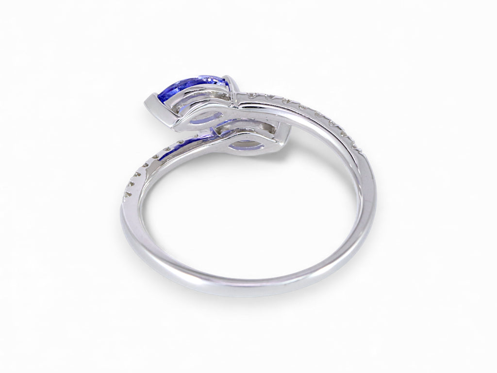 14K White Gold Marquise Cut Tanzanite with Diamond Open Ring