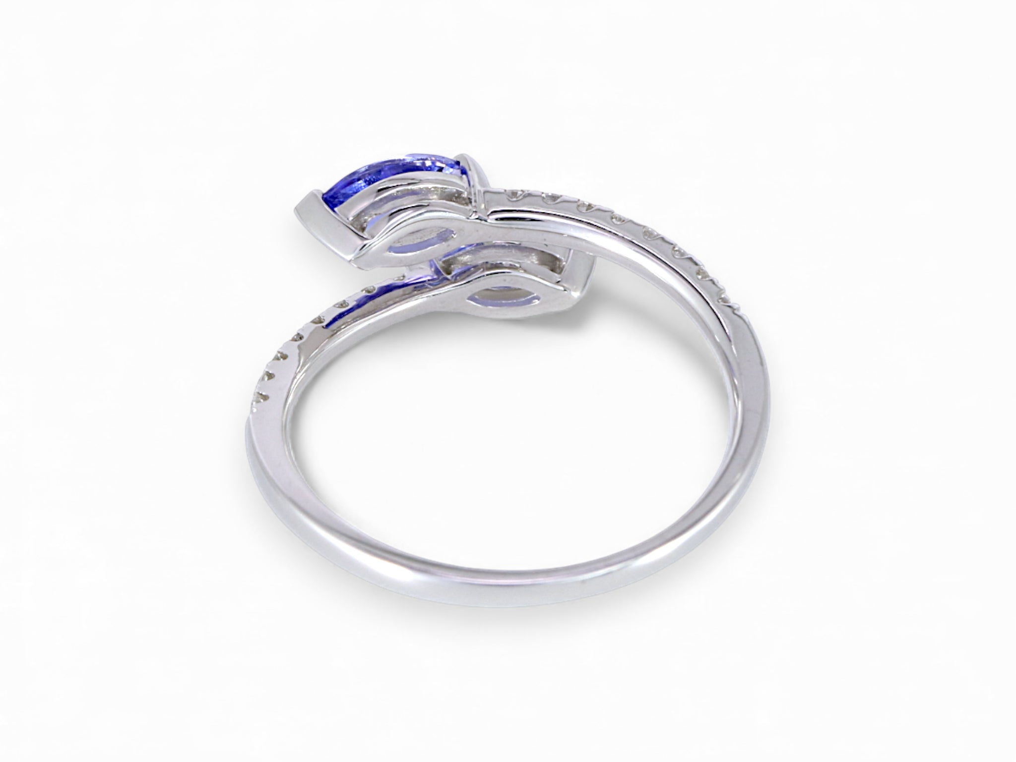 14K White Gold Marquise Cut Tanzanite with Diamond Open Ring