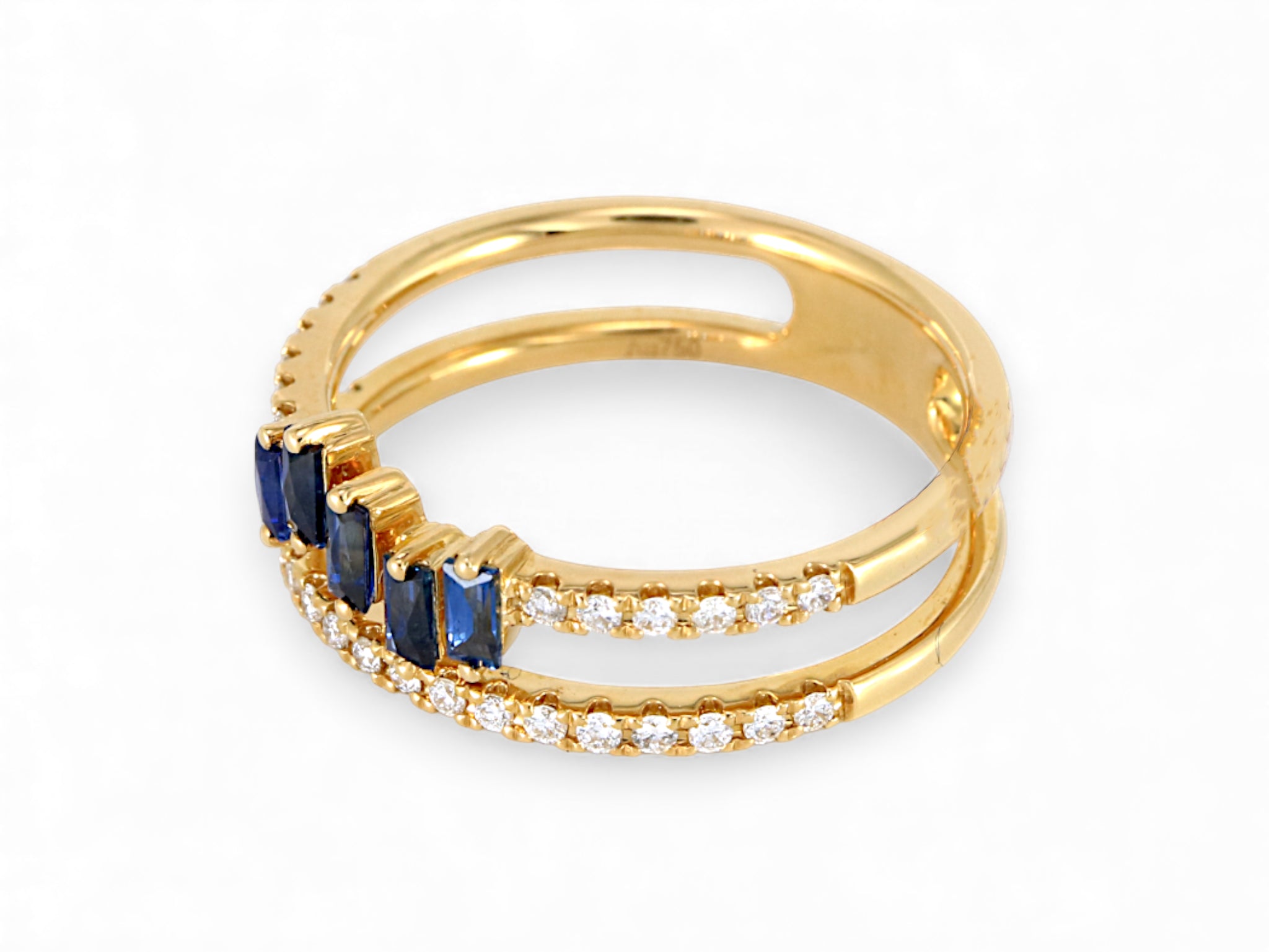 18K Yellow Gold Scissors Cut  Sapphire with Diamond Ring