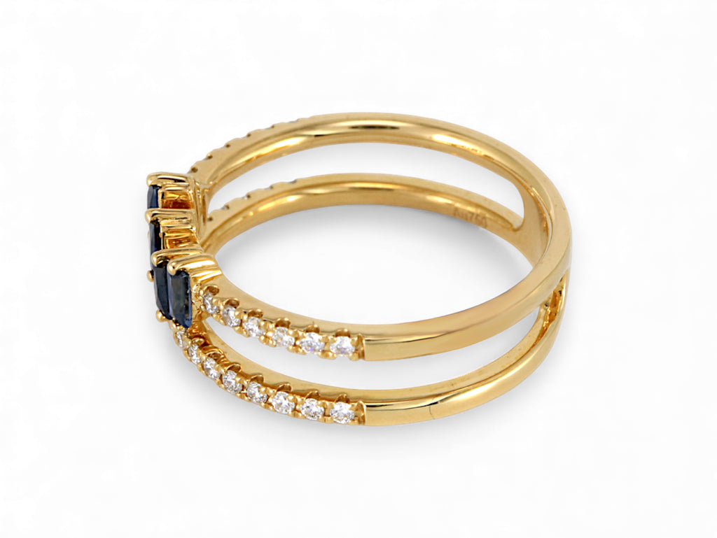 18K Yellow Gold Scissors Cut  Sapphire with Diamond Ring