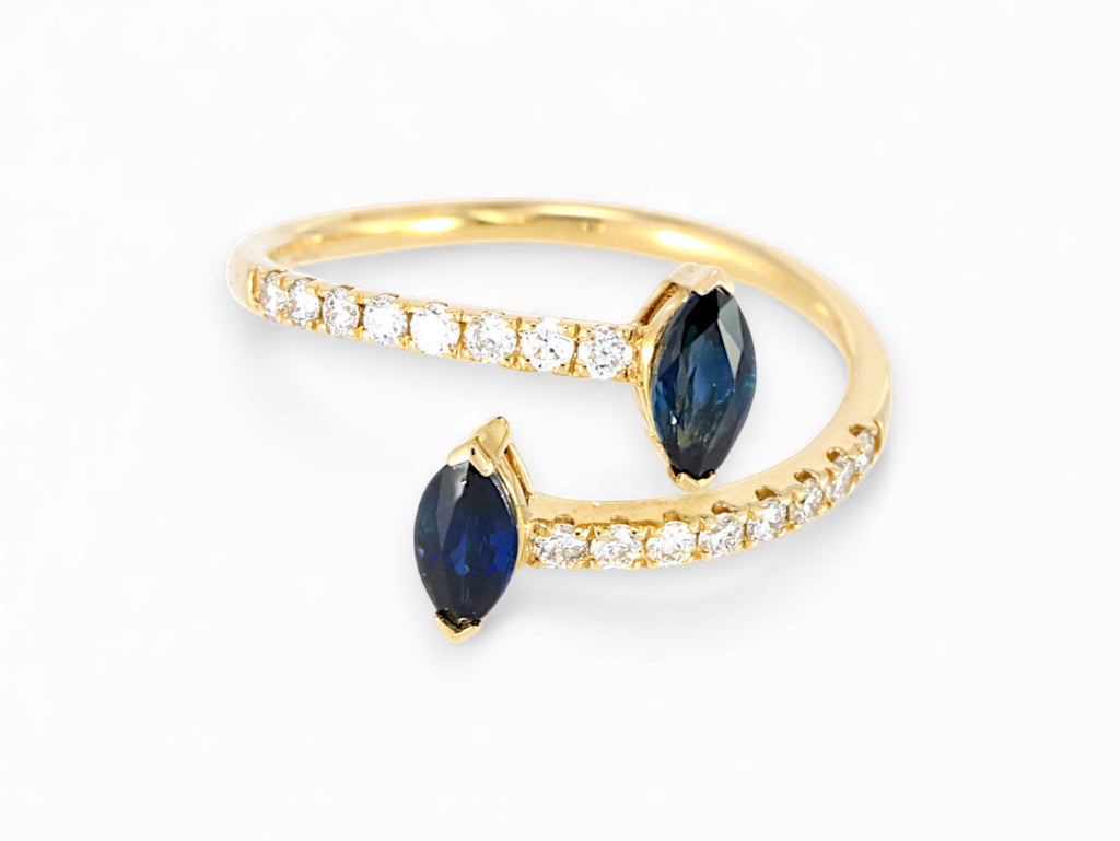 14K Yellow Gold Marquise Cut Sapphire and Diamond Ring