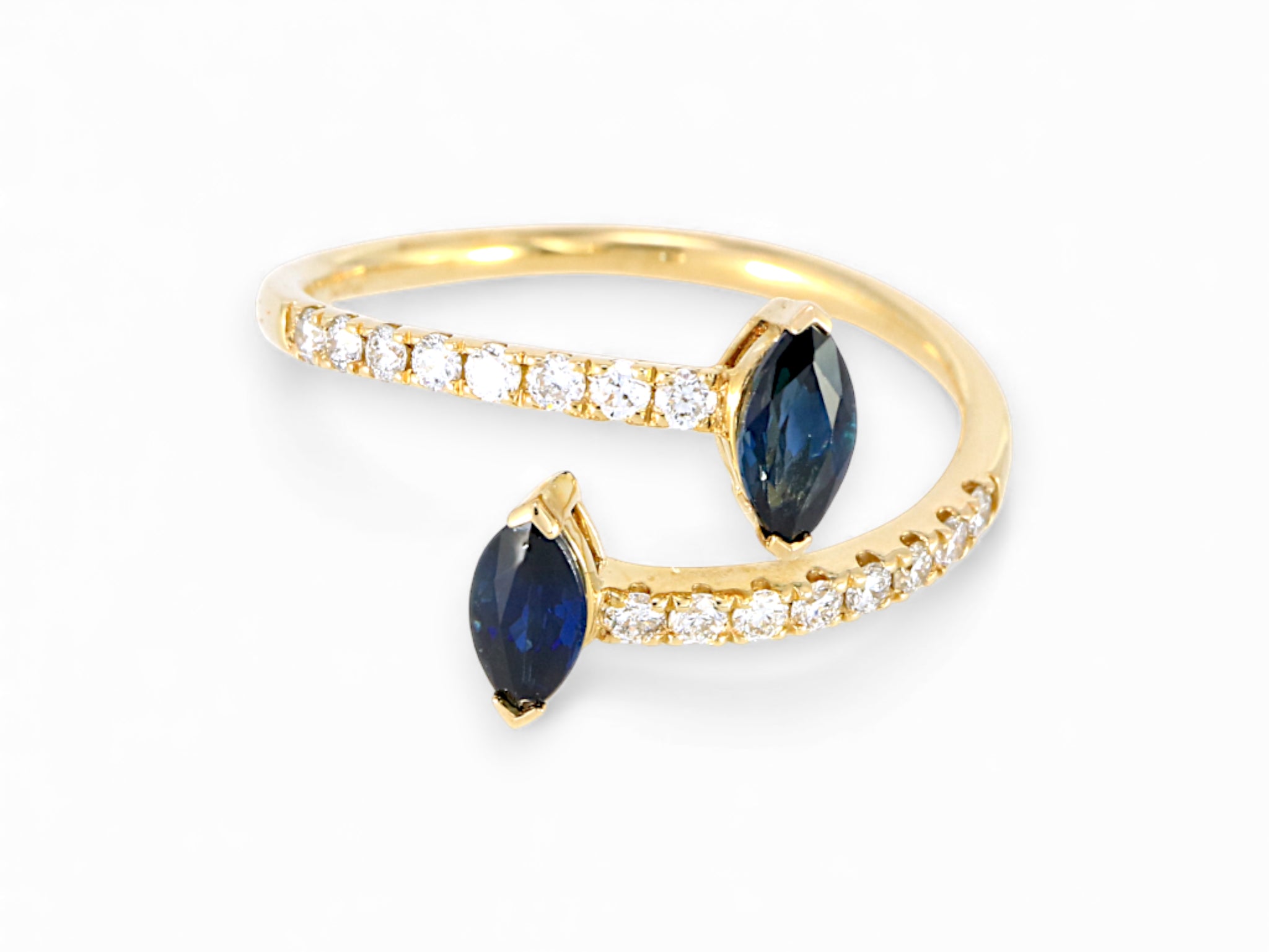 14K Yellow Gold Marquise Cut Sapphire and Diamond Ring