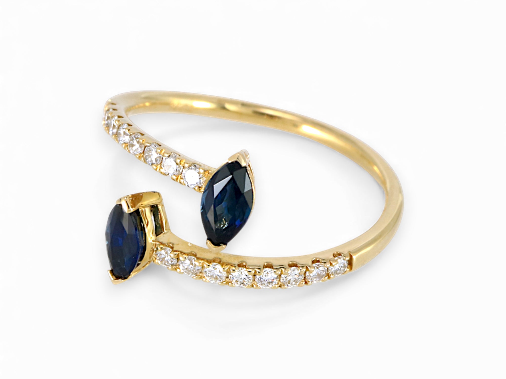 14K Yellow Gold Marquise Cut Sapphire and Diamond Ring