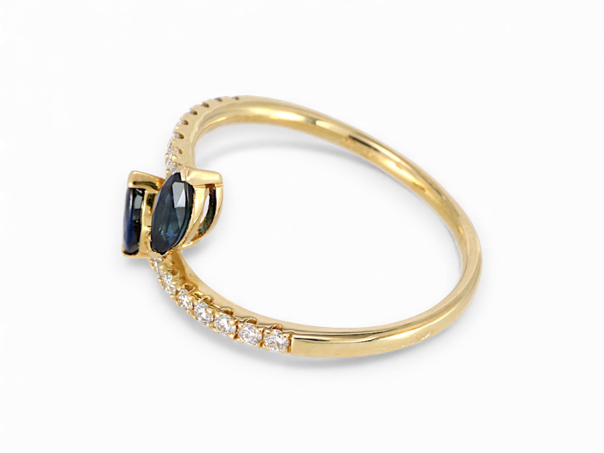 14K Yellow Gold Marquise Cut Sapphire and Diamond Ring