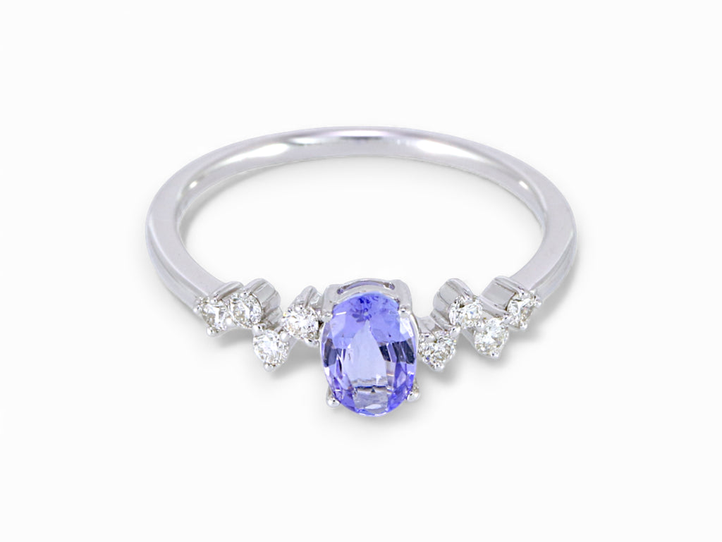 14K White Gold Oval Cut Tanzanite and Diamond Ring
