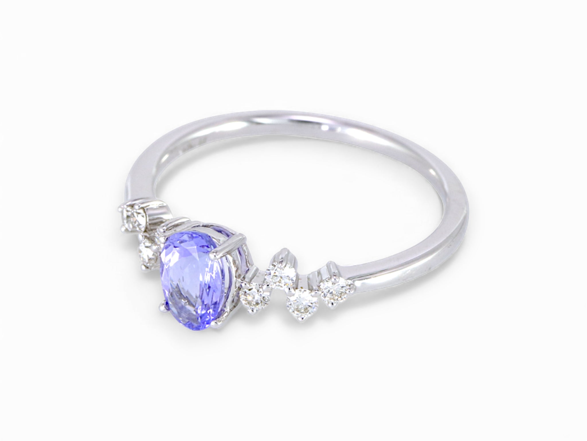 14K White Gold Oval Cut Tanzanite and Diamond Ring