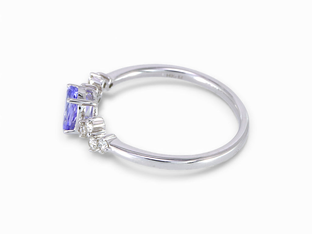 14K White Gold Oval Cut Tanzanite and Diamond Ring
