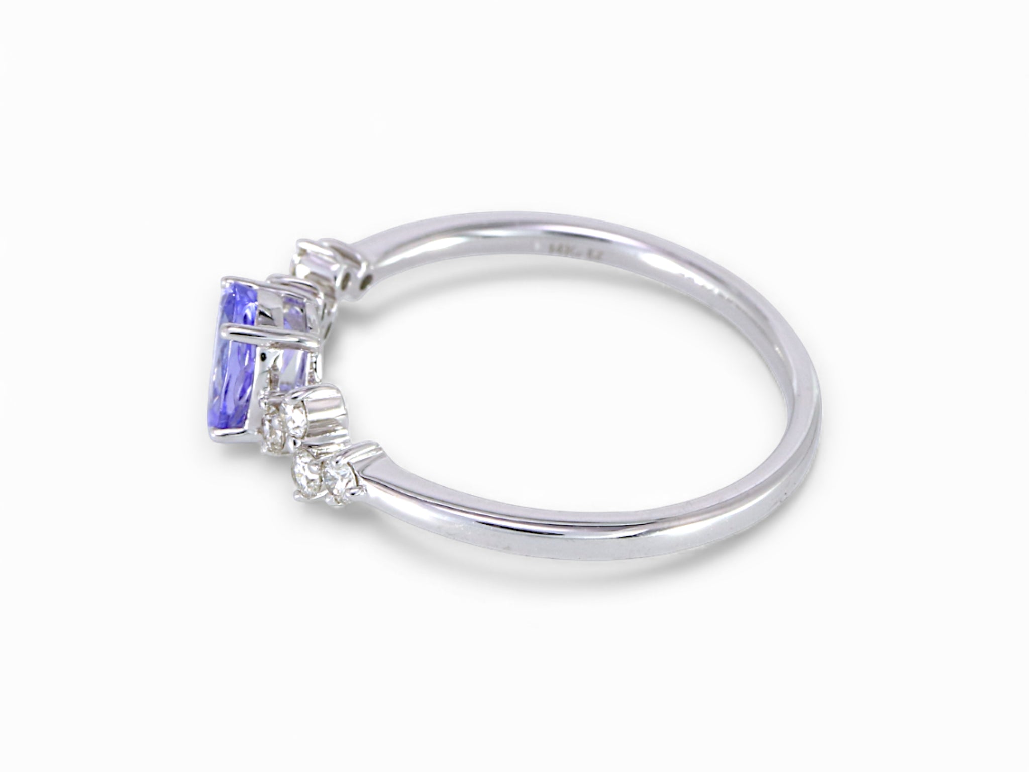14K White Gold Oval Cut Tanzanite and Diamond Ring