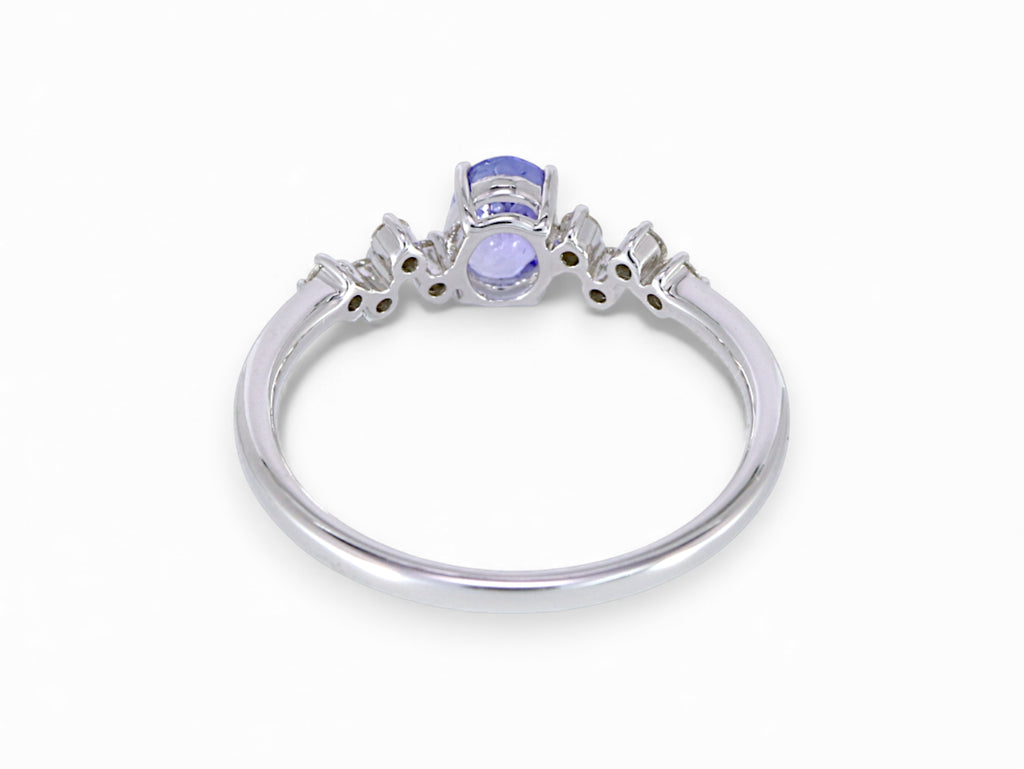 14K White Gold Oval Cut Tanzanite and Diamond Ring