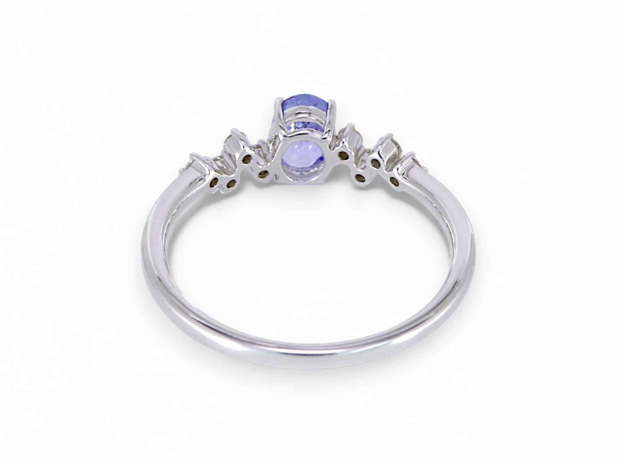 14K White Gold Oval Cut Tanzanite and Diamond Ring