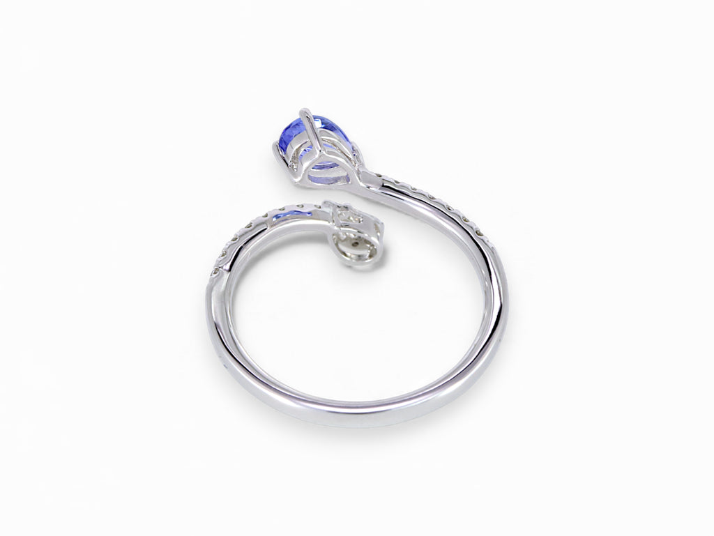 14K White Gold Pear Cut Tanzanite and Taper Diamond Ring