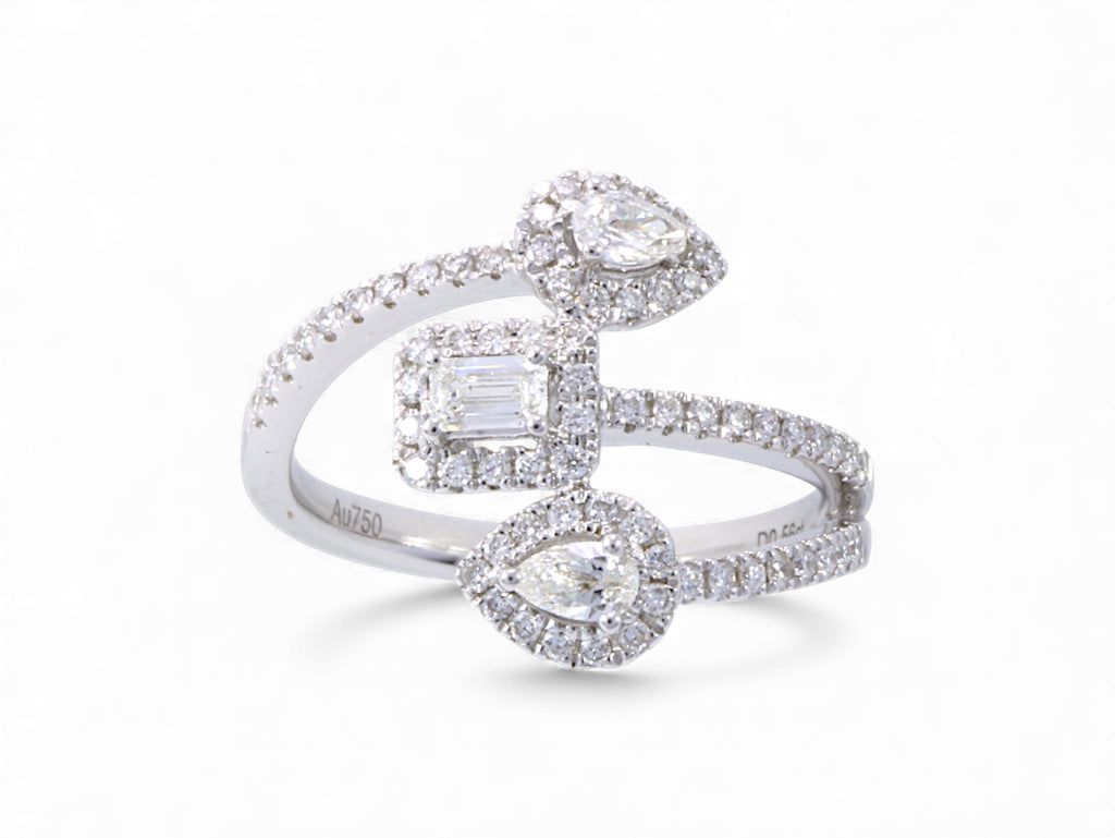 18K White Gold Baguette Pear Cut Diamond Anniversary Ring