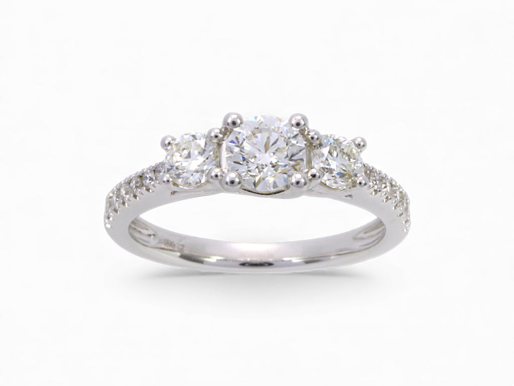 18K White Gold 3 Stone Diamond Engagement Ring