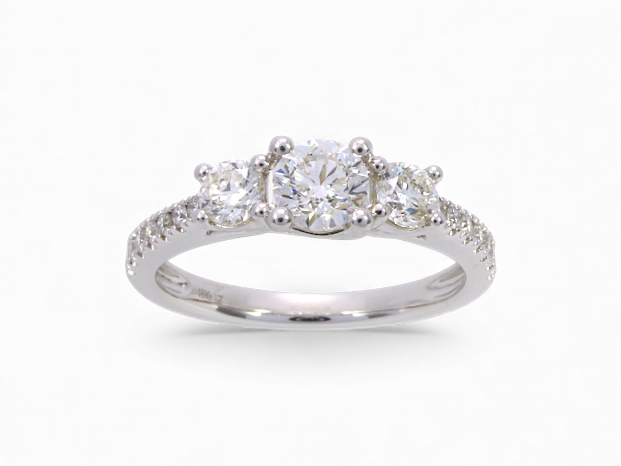 18K White Gold 3 Stone Diamond Engagement Ring
