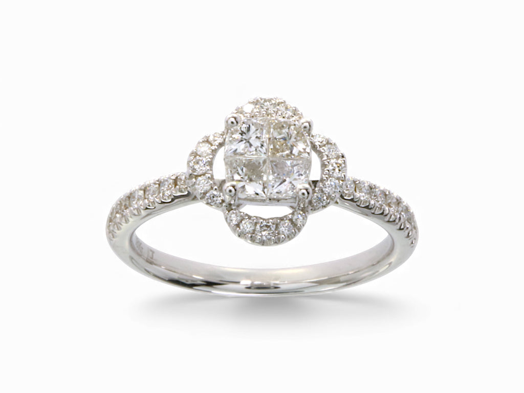 18K White Gold Clover Princess Cut Diamond Ring