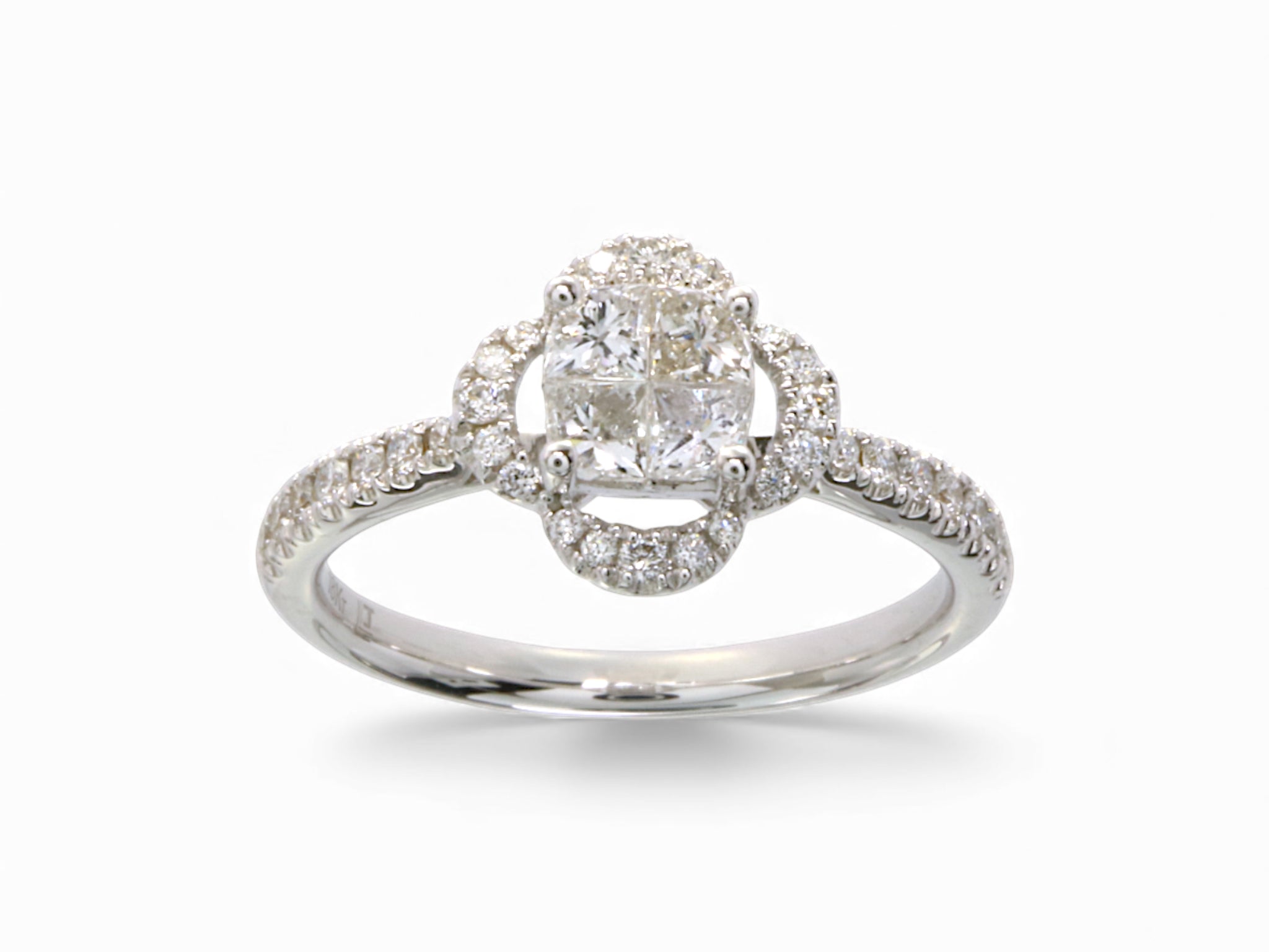 18K White Gold Clover Princess Cut Diamond Ring