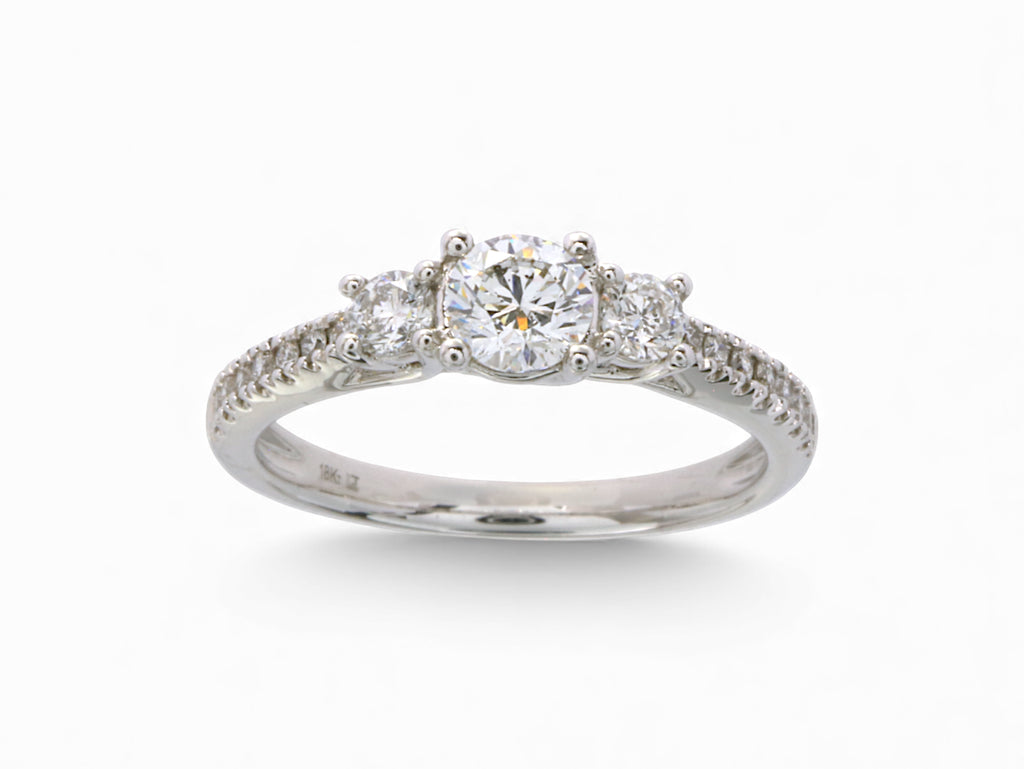 18K White Gold 3 Stone Diamond Engagement Ring