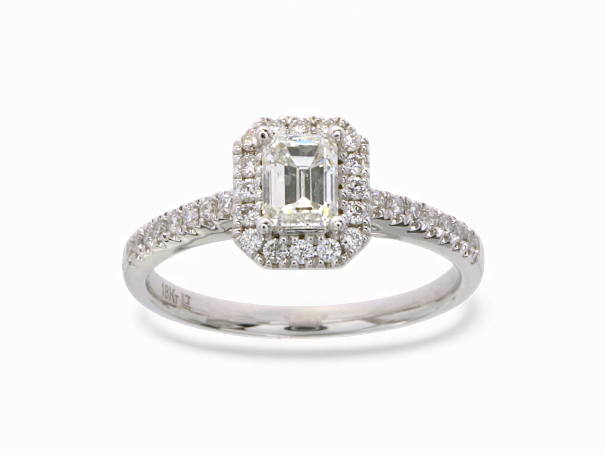18K White Gold Baguette Cut Diamond Halo Engagement Ring