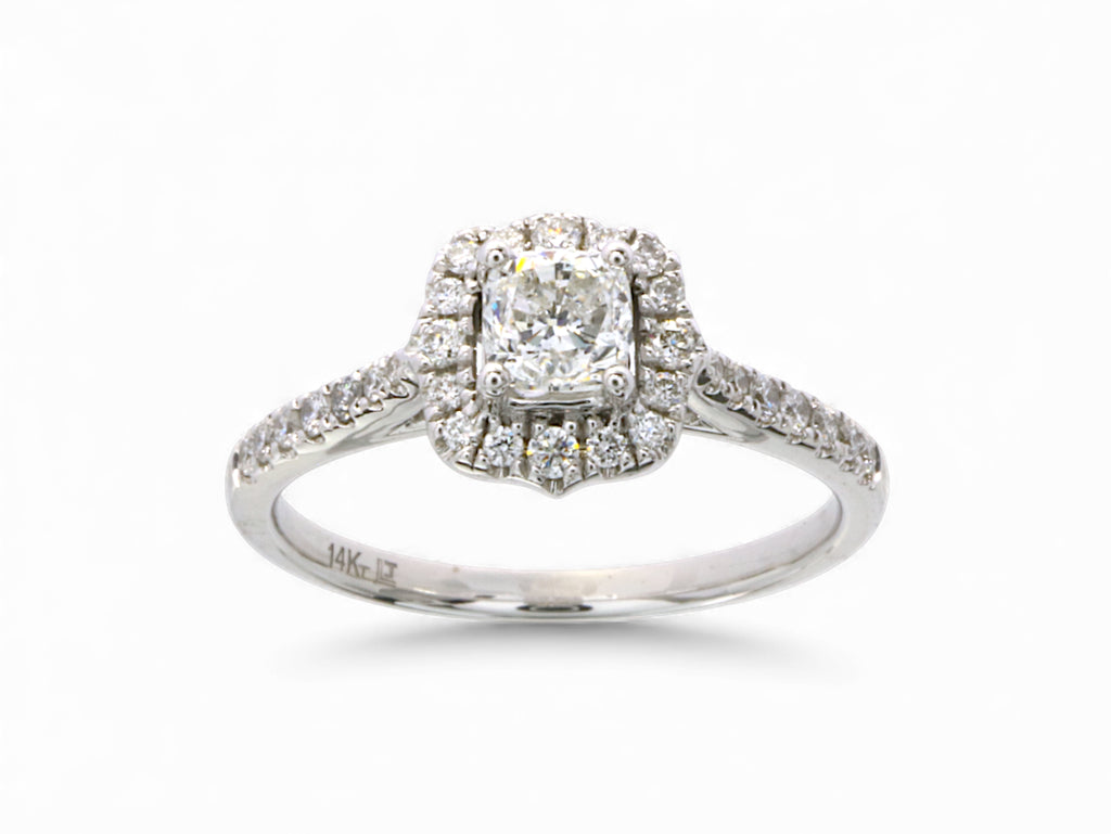 18K White Gold Cushion Cut Diamond Halo Engagement Ring