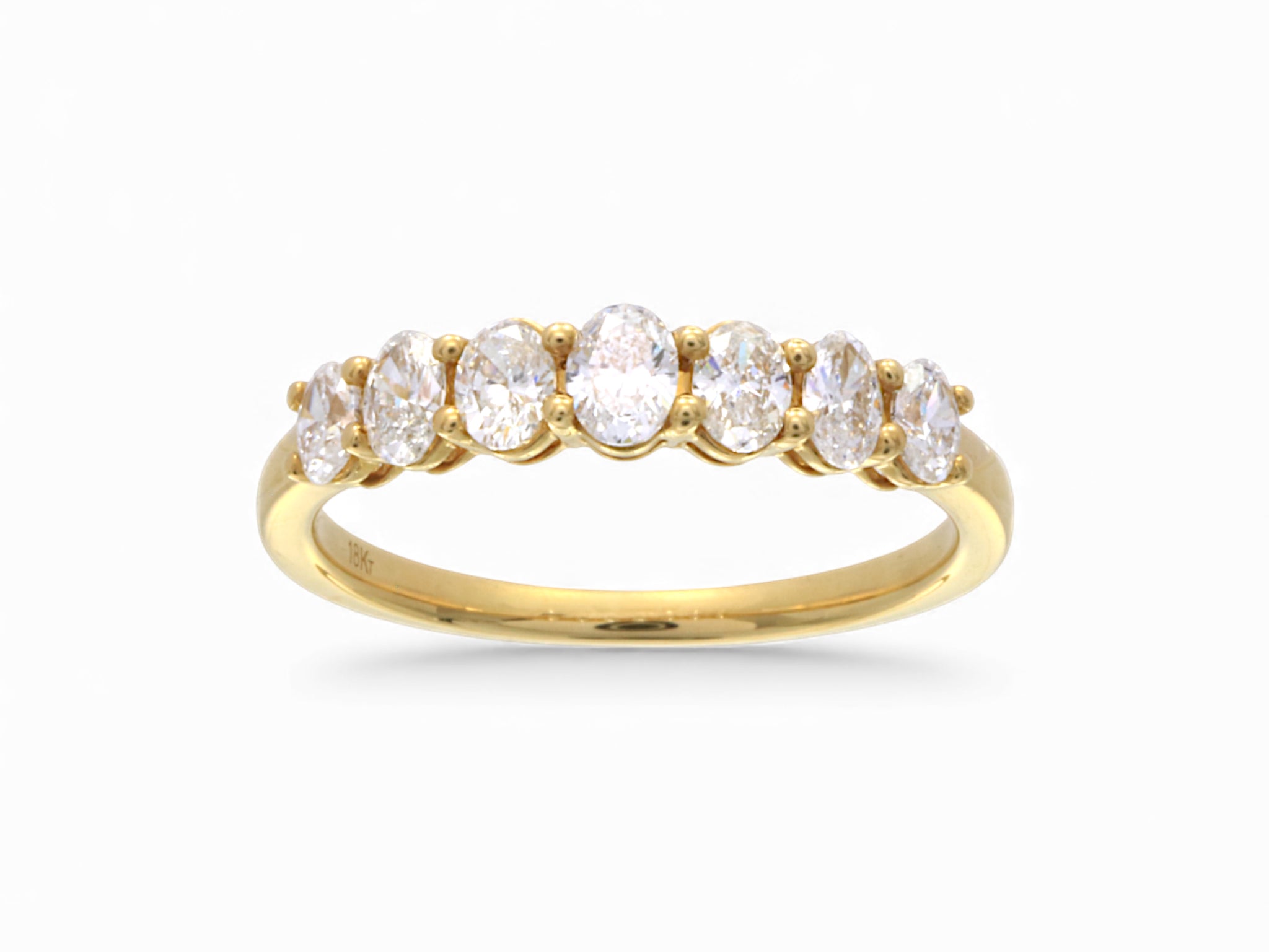 18K Yellow Gold 7 Stone Oval Cut Diamond Half Eternity Ring