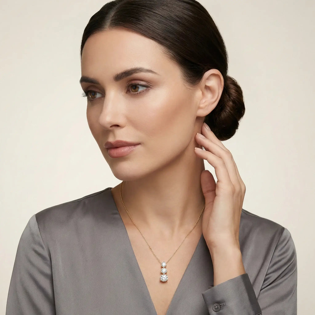 14K Yellow Gold Trio Diamond Pendant - women