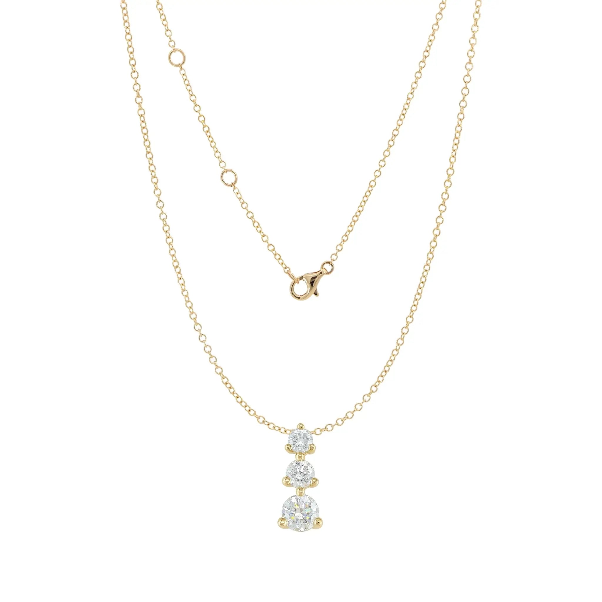 14K Yellow Gold Trio Diamond Pendant necklace
