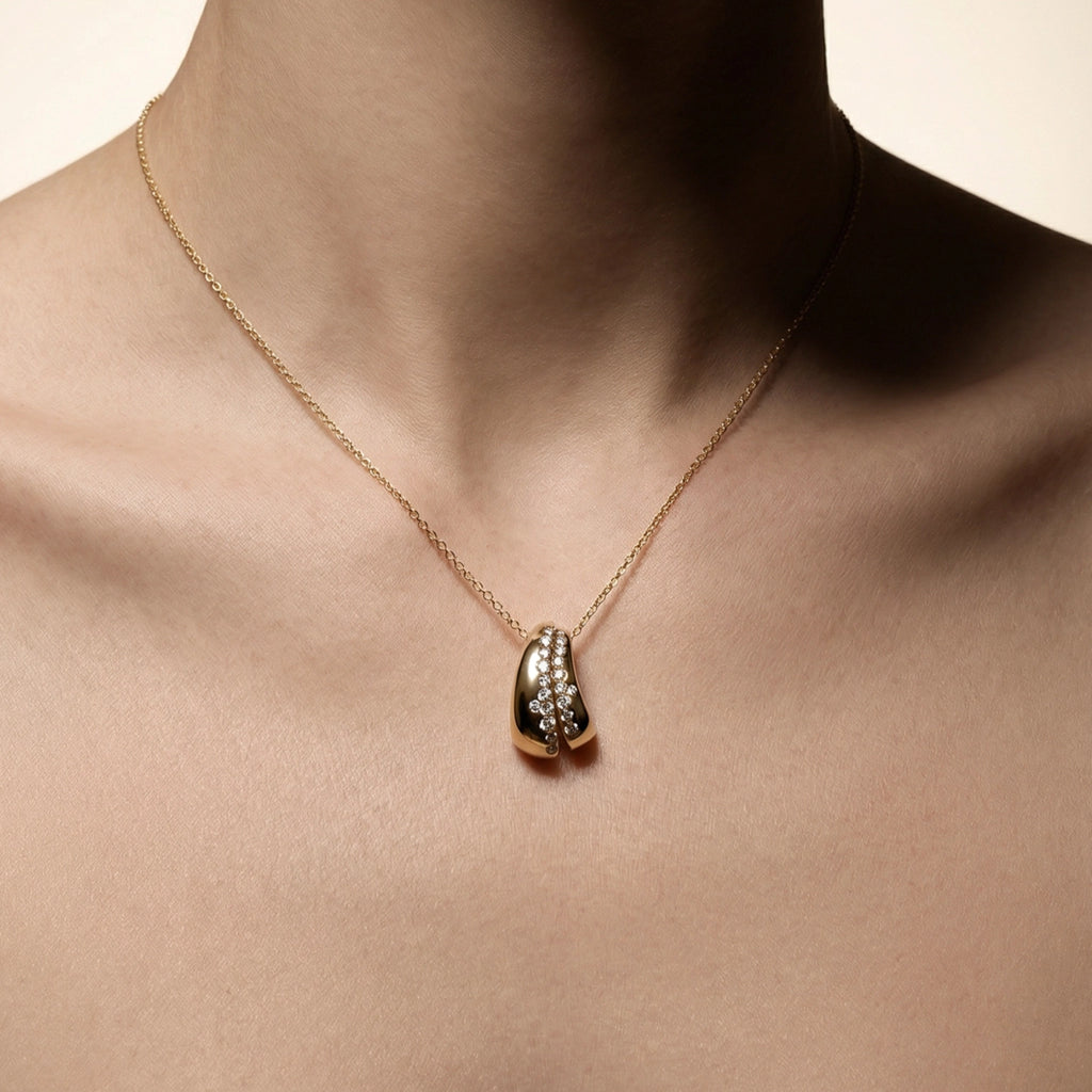 BeBling 14K Yellow Gold Diamond Bubble Tie Pendant Necklace - on neck